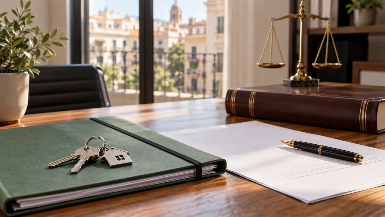Llaves de vivienda, expediente de alquiler y documentación jurídica